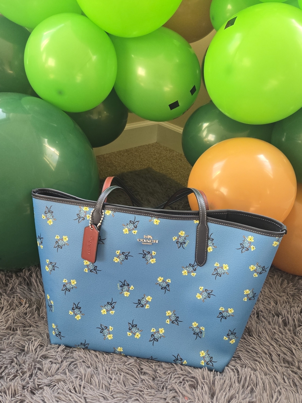 Coach Blue Floral Print Tote Bag